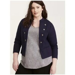 Torrid Navy Blue Stretch Ponte Knit Military Open Jacket Women’s Size 5 5X NWT